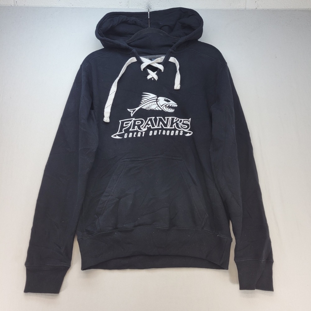 Franks Great Outdoors J. America Hoodie Mens Medium Black Lace Up Sweatshirt